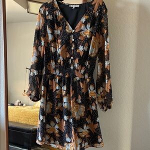 Daniel Rainn Black and Brown Floral Long Sleeve Dress